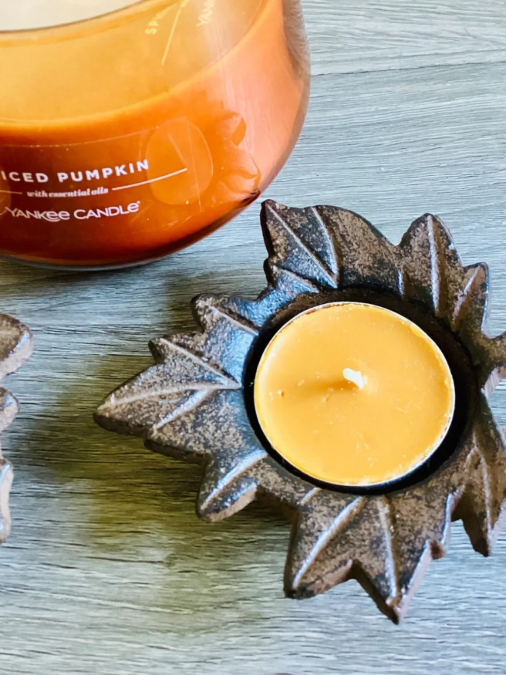 Lot Of 3 Fall Candles Yankee Spiced Pumpkin Jar 10 Oz Cast Iron Leaf Tea Lights